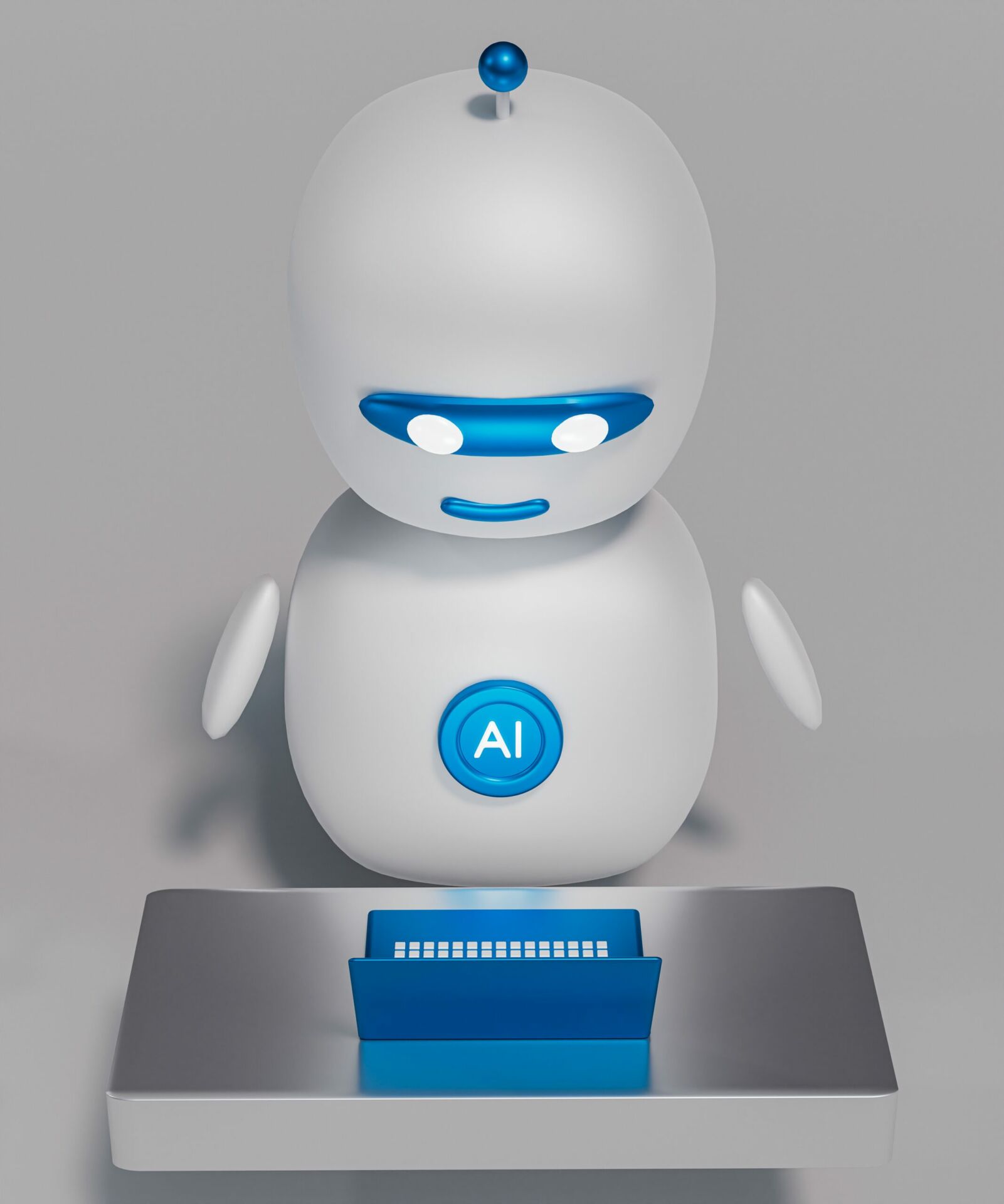 a white robot sitting on top of a table